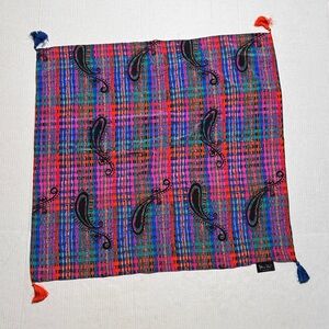 DIANE FREIS Vintage Large Colorful Striped Paisley Tassel Square Scarf 29x29